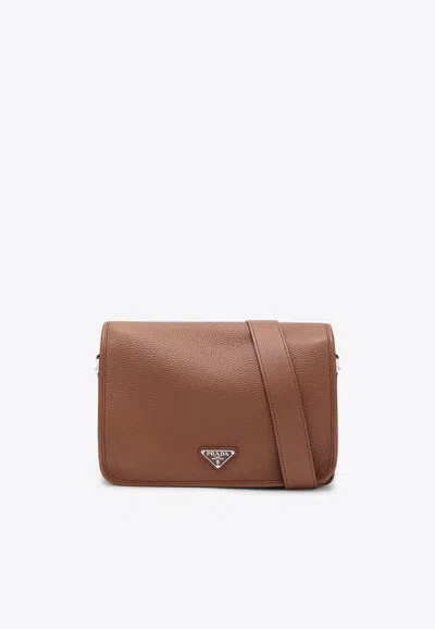 Prada Triangle Logo Leather Messenger Bag