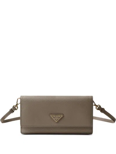 Prada Triangle-logo Leather Mini Bag In Gray