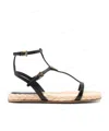 Prada Flat Woven Fabric And Nappa Leather Sandals In Black