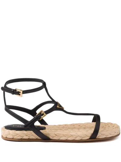 Prada Triangle-logo Leather Sandals In Schwarz