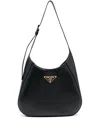 Prada Triangle-logo Leather Shoulder Bag In Black