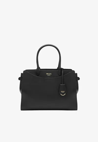 Prada Triangle Logo Leather Shoulder Bag In Black