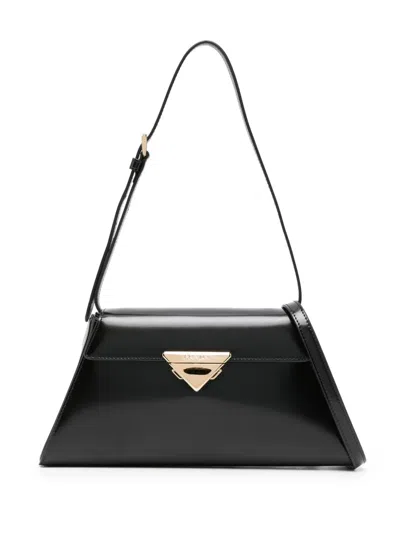 Prada Triangle-logo Leather Shoulder Bag In Black