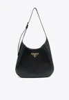 Prada Triangle-logo Leather Shoulder Bag In Black