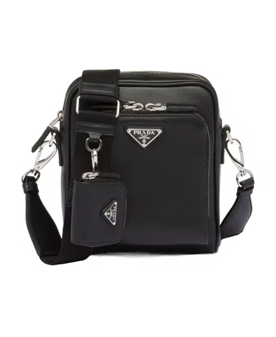Prada Leather Shoulder Bag With Pouch In Black