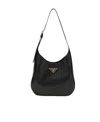 Prada Leather Shoulder Bag With Triangle Logo In Black