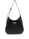Prada Triangle-logo Leather Shoulder Bag In Black