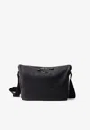 Prada Triangle Logo Leather Shoulder Bag In Black