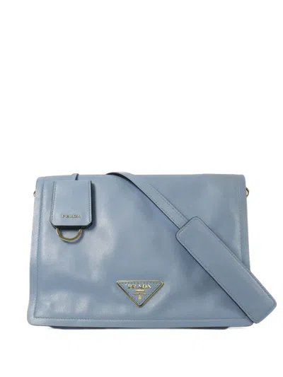 Pre-owned Prada Triangle Logo Leather Shoulder Bag In Blue