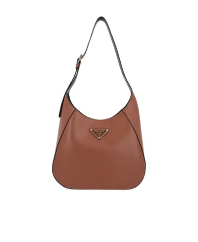 Prada Triangle-logo Leather Shoulder Bag In Brown