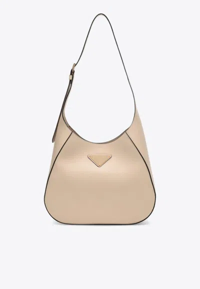 Prada Triangle Logo Leather Shoulder Bag In Powder
