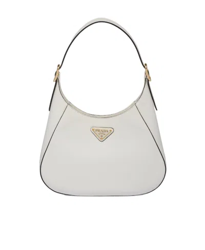 Prada City Calf Leather Hobo Bag In F0g3z Bianco Nero