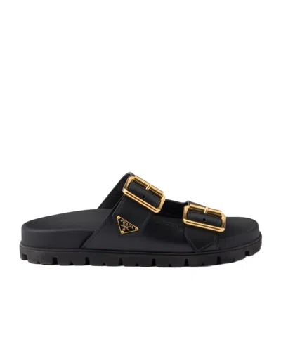 PRADA PRADA TRIANGLE-LOGO OPEN-TOE SLIDES