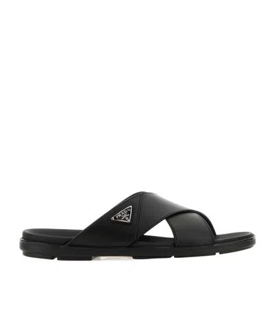 PRADA PRADA TRIANGLE-LOGO SLIP-ON SANDALS