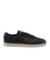 Prada Triangle-logo Leather Sneakers In Black