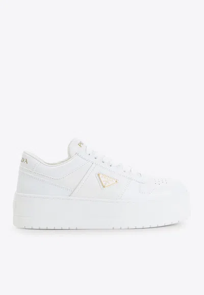 Prada Downtown Platform Leather Sneakers In White