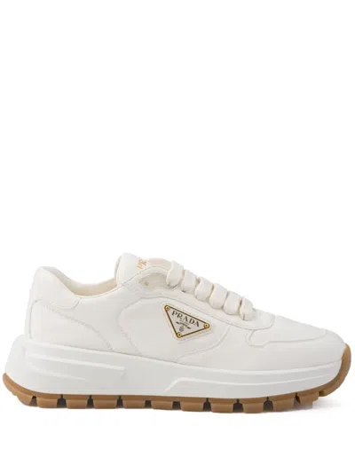 PRADA TRIANGLE-LOGO LEATHER SNEAKERS
