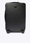 Prada Triangle Logo Leather Suitcase In Black