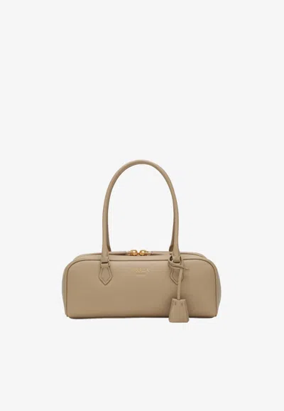 Prada Triangle Logo Leather Top Handle Bag In Brown