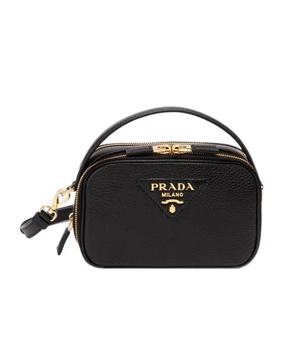 Prada Triangle-logo Leather Tote Bag In Black