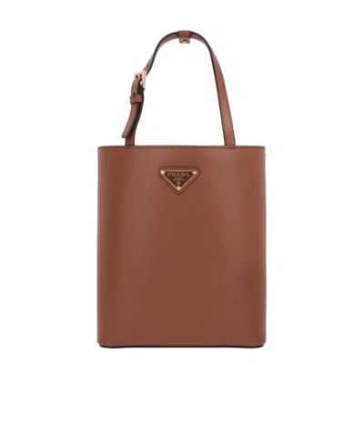 Prada Triangle-logo Leather Tote Bag In Brown