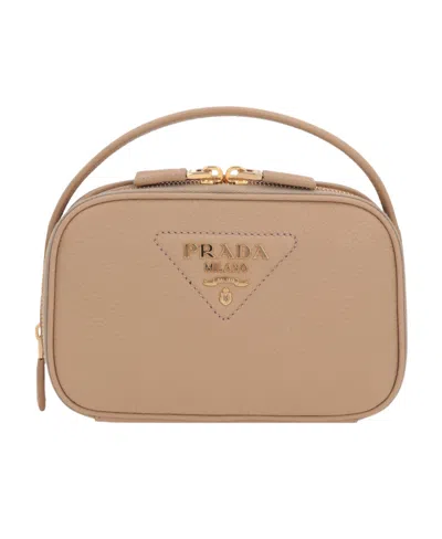 Prada Triangle-logo Leather Tote Bag In Brown