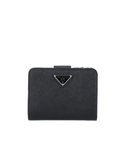 Prada Triangle-logo Leather Wallet In Black