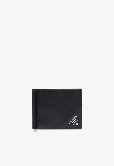 Prada Triangle Logo Leather Wallet In Black