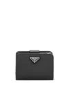 Prada Triangle-logo Leather Wallet In Black