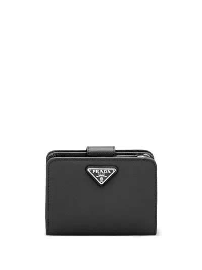 Prada Triangle-logo Leather Wallet In Black