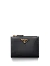 Prada Small Leather Triangle Wallet In Black