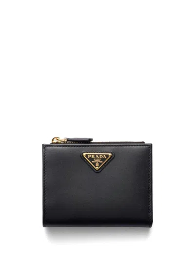 Prada Small Leather Triangle Wallet In Black