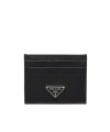 Prada Saffiano Card Case With Logo Triangle In Black