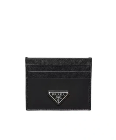 Prada Re-nylon And Saffiano Leather Cards Holder In Black