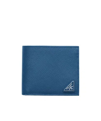 Prada Triangle-logo Leather Wallet In Blue