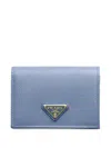 Prada Triangle Logo Leather Wallet In Blue