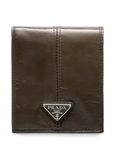 Prada Triangle Logo Leather Wallet In Brown