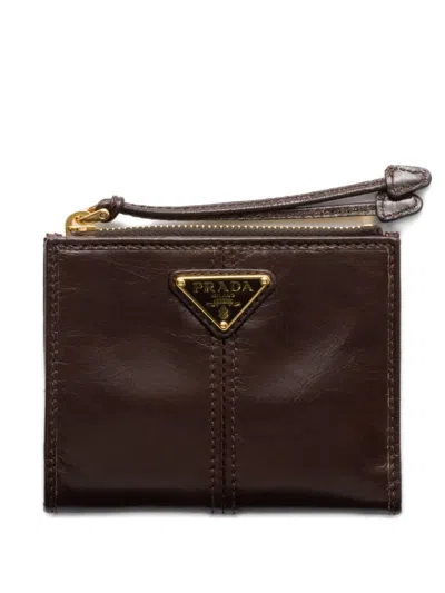 Prada Triangle-logo Leather Wallet In Brown