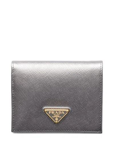 Prada Triangle-logo Leather Wallet In Gray