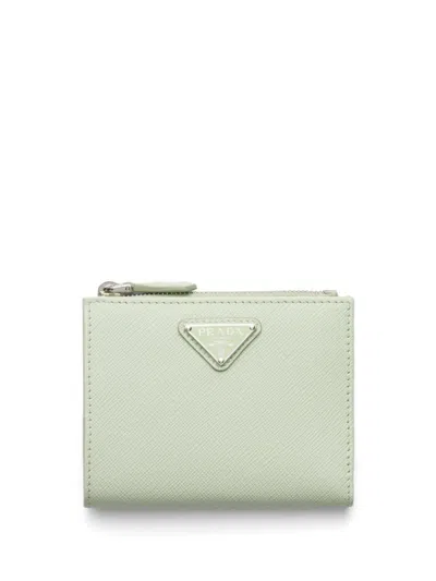 Prada Triangle-logo Leather Wallet In Grün