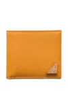 Prada Triangle Logo Leather Wallet In Orange