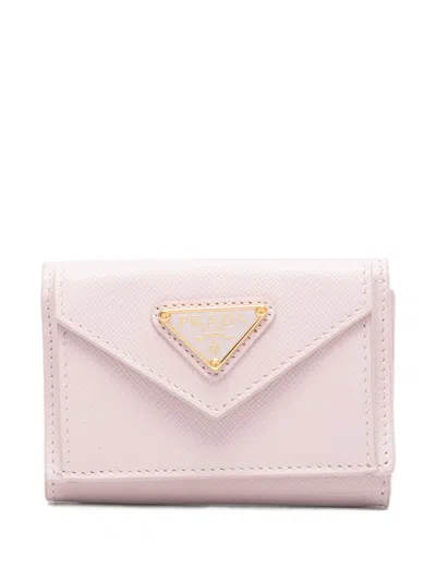 Prada Triangle-logo Leather Wallet In Pink