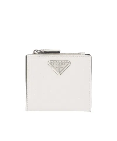 Prada Triangle-logo Leather Wallet In White
