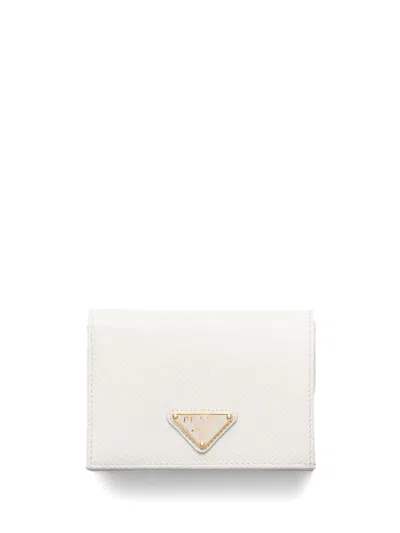 Prada Small Triangle-logo Leather Wallet In White
