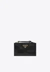 Prada Triangle Logo Leather Zip Wallet In Black