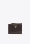 Prada Triangle Logo Leather Zip Wallet In Brown