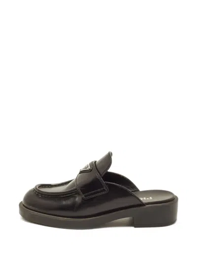 Pre-owned Prada Triangle Logo Loafer Mules In Black