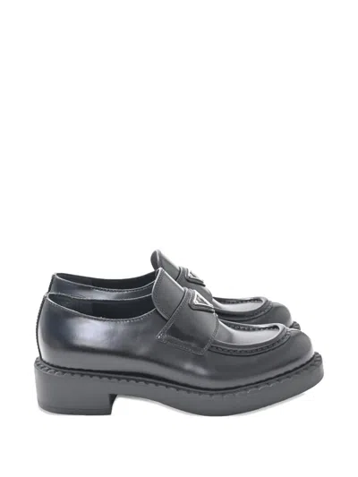 Pre-owned Prada Triangle-logo Loafers In Black