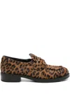 Prada Leopard Calf Hair Triangle Loafers In Braun