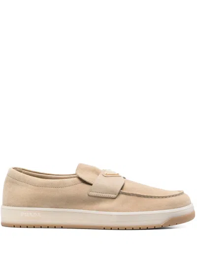 Prada Slip-on Sneakers With Soft Suede Upper In Neutrals